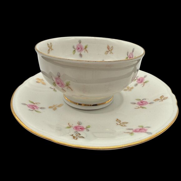 Vtg Winterling Bavaria Germany Floral Saucer & Teacup Set Pink Roses Gold Trim - Picture 3 of 11